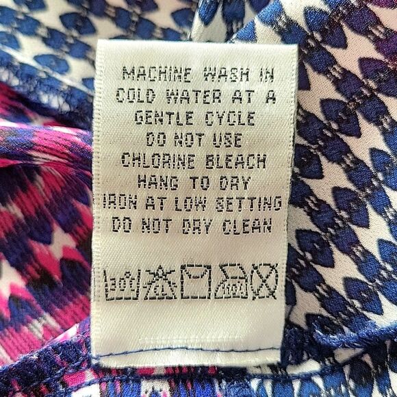 WILLI SMITH Women's Pink Blue 3/4 Sleeve V-Neck Patterned Sheer Blouse size XL - Picture 12 of 12